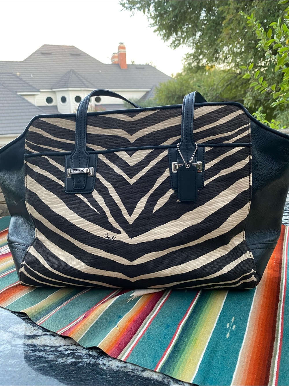 Coach Taylor Black and Cream Zebra-Print Tote
